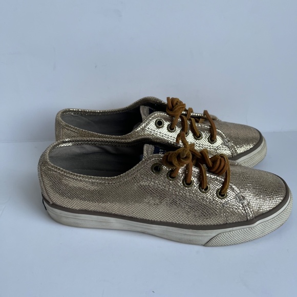 Sperry Crest Vibe Leather Reptile Gold Leather Barrel‎ Lace Cushioned Sneaker - Picture 3 of 11